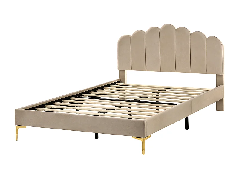 Lit avec sommier Velours SAUVIAN 140 x 200 cm Taupe