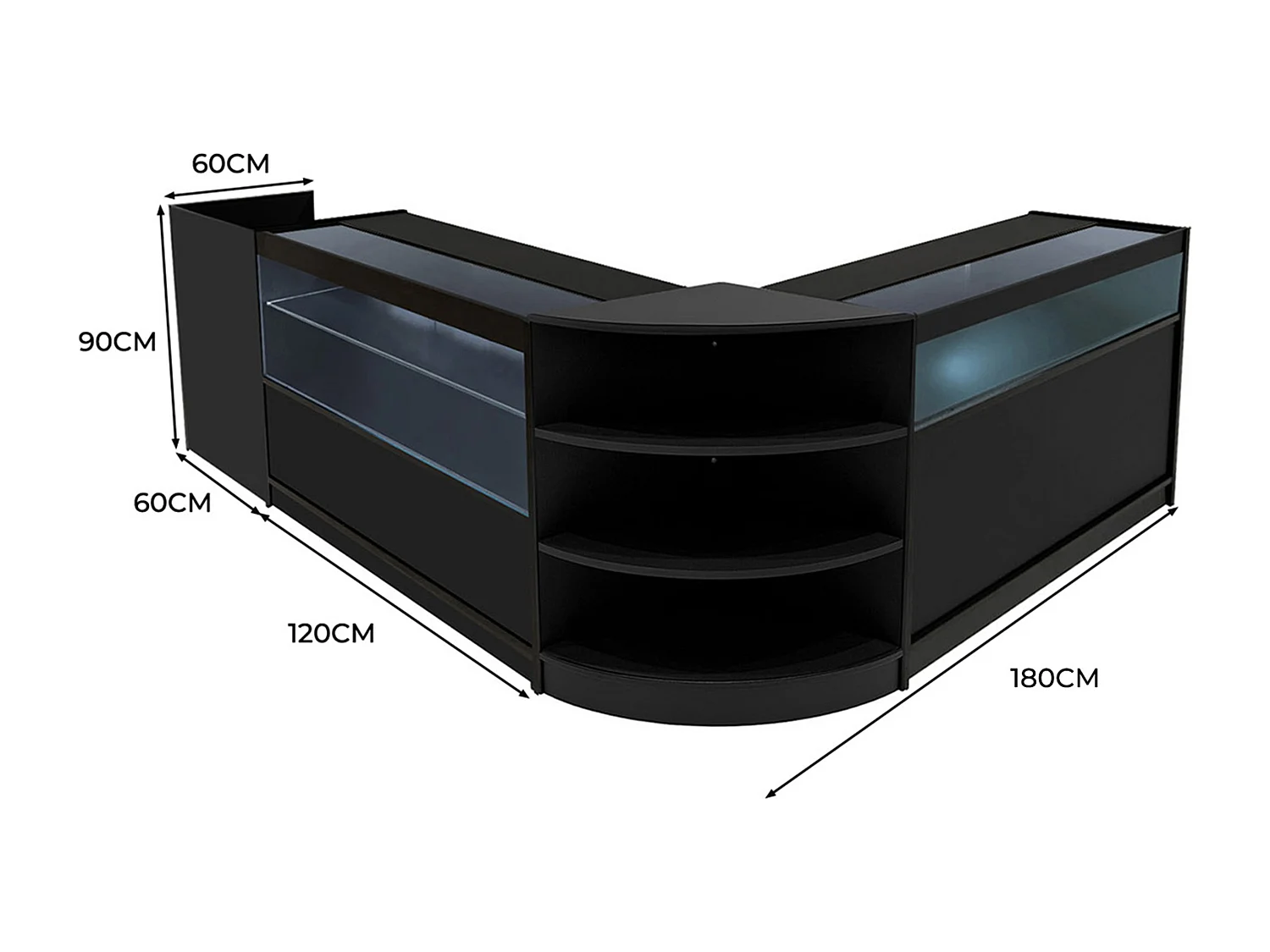 Europa LED Verkaufstheken-Set LM60 + B1200 + C1200 + TB60 – Schwarz