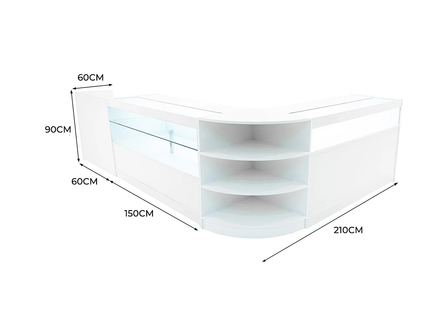 Set Mostradores Comerciales con Luz LED "EUROPA"  LM60 + B1500 + C1500 + TB60 – Blanco