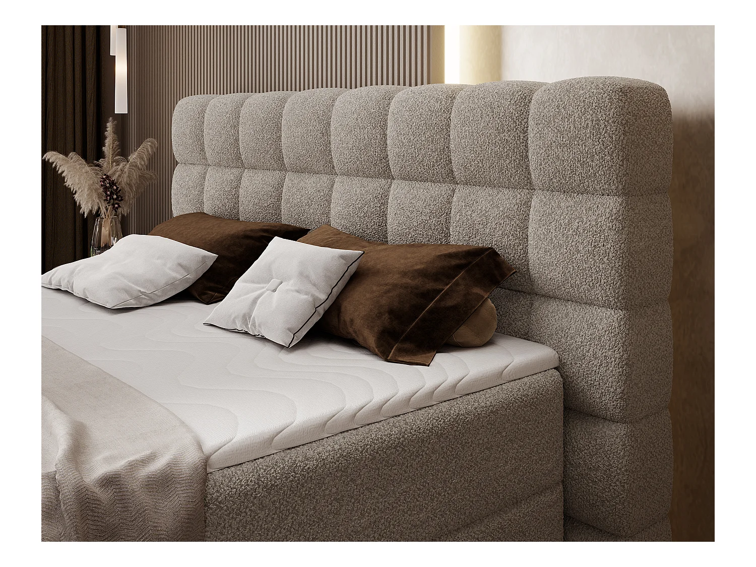 Boxspringbett Bernex/Bettkasten/Matratzen&Topper/Stoffbezug-Bouclé/Beige