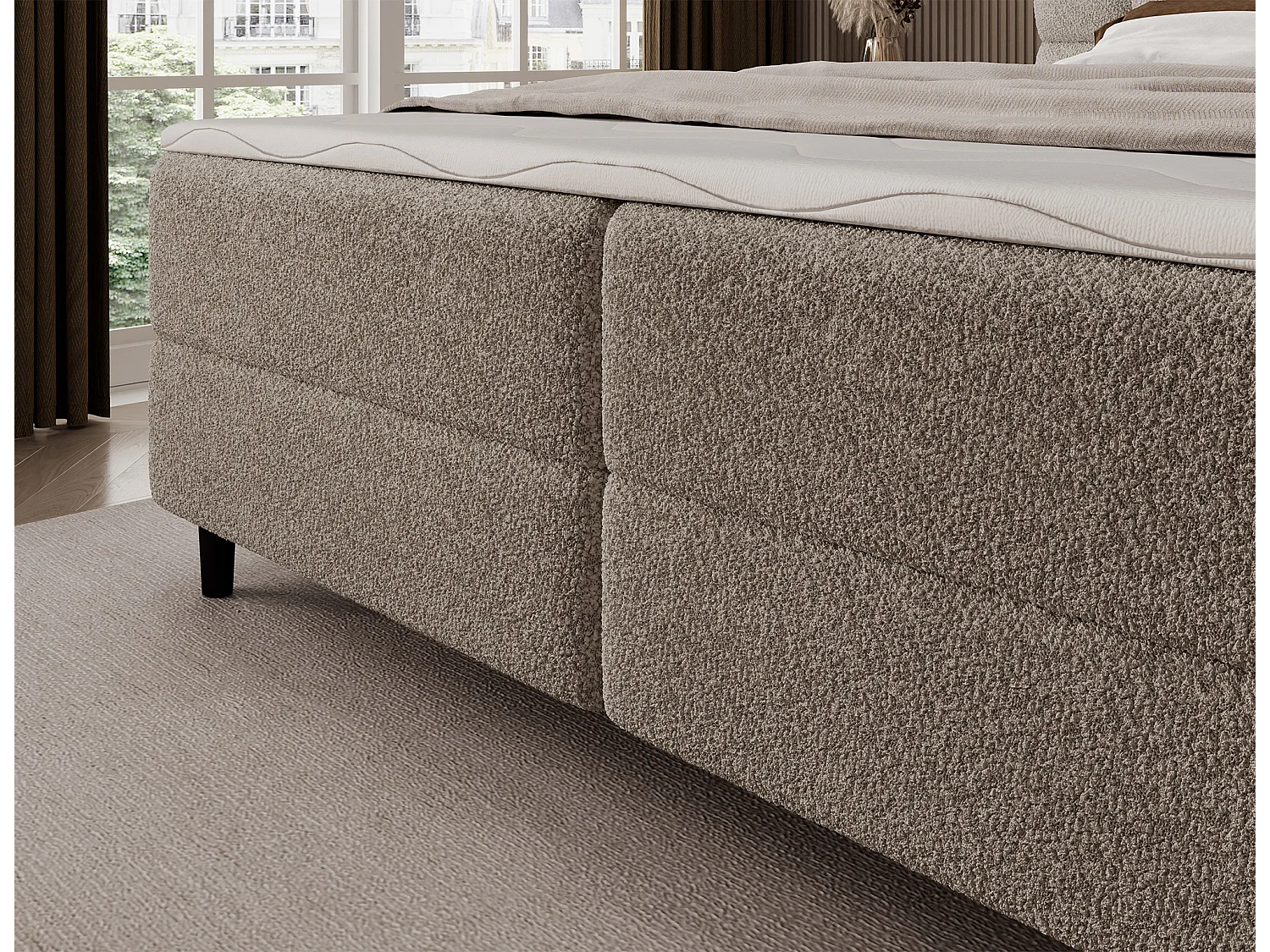 Boxspringbett Bernex/Bettkasten/Matratzen&Topper/Stoffbezug-Bouclé/Beige