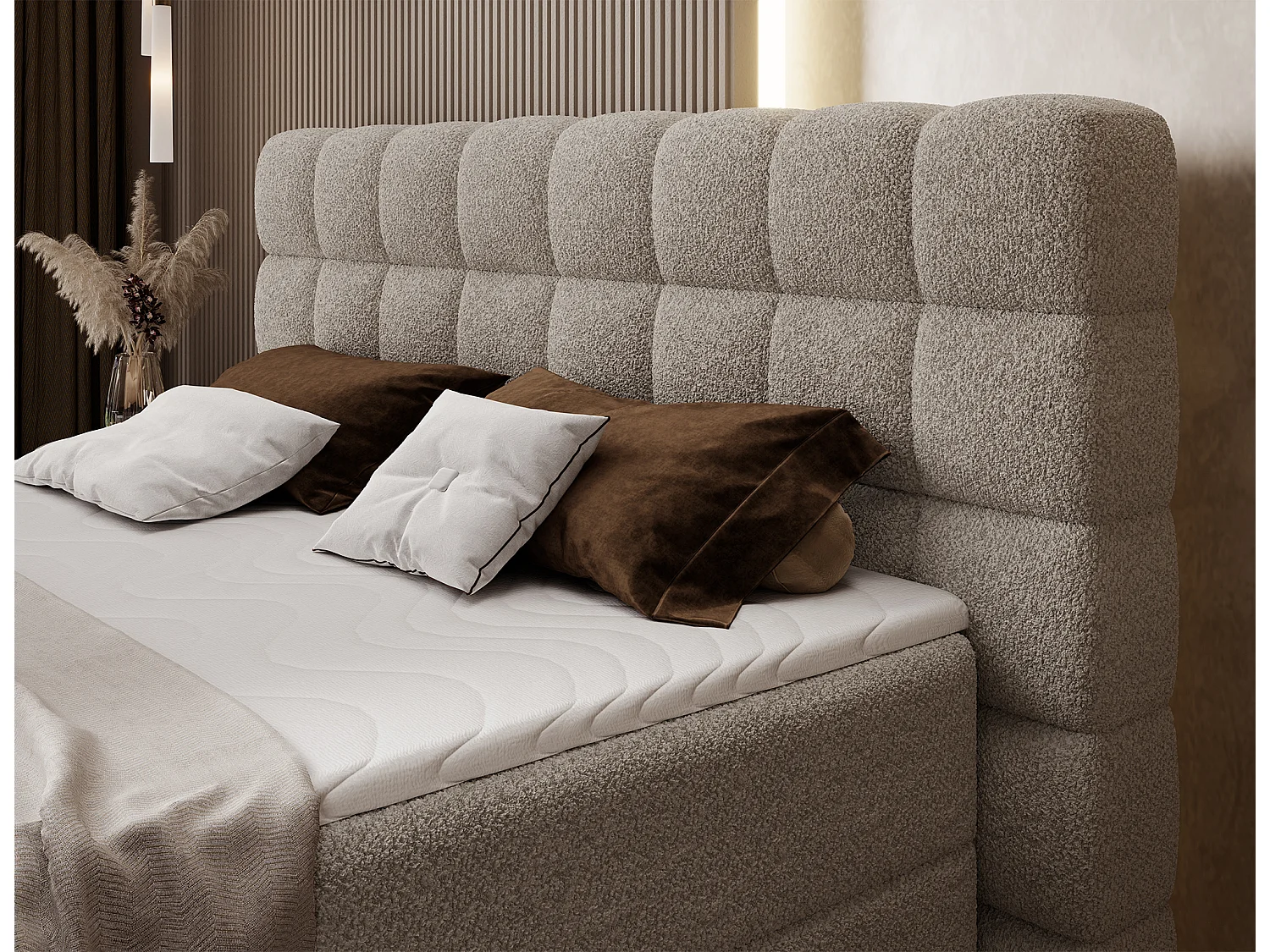 Boxspringbett Bernex/Bettkasten/Matratzen&Topper/Stoffbezug-Bouclé/Beige