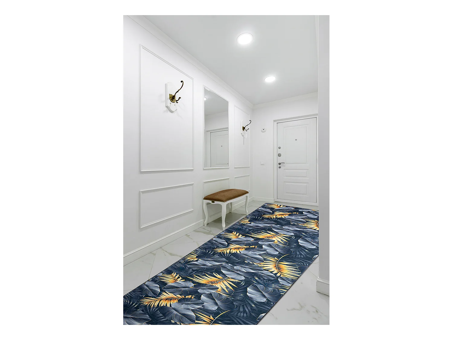 TAPIS DE COULOIR antidérapant LOTUS FERNS 45270 Feuilles gris / L'or  120x110 cm
