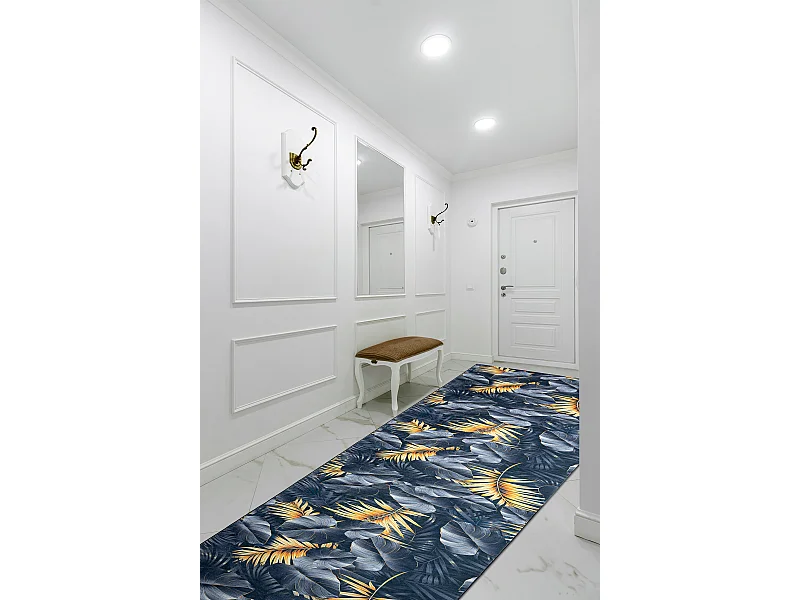 TAPIS DE COULOIR antidérapant LOTUS FERNS 45270 Feuilles gris / L'or  120x110 cm