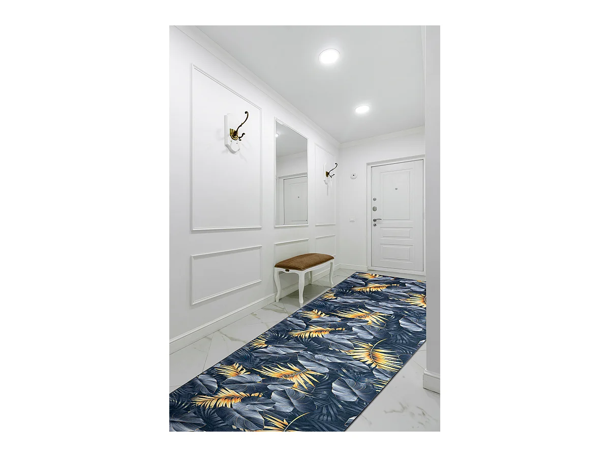 TAPIS DE COULOIR antidérapant LOTUS FERNS 45270 Feuilles gris / L'or  120x140 cm