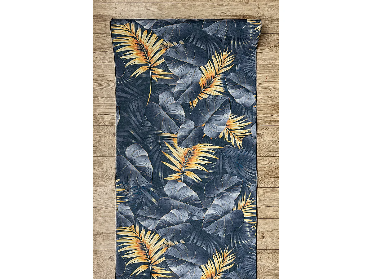 PASSATOIA gommata LOTUS FERNS 45270 Foglie grigio / oro lavabile 100x1400 cm