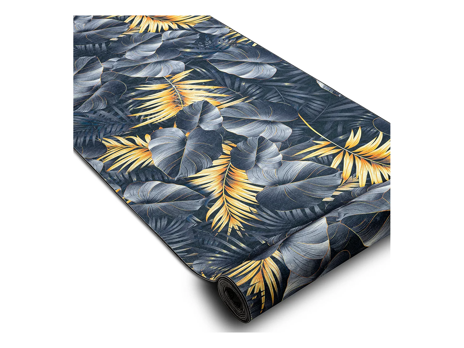 TAPIS DE COULOIR antidérapant LOTUS FERNS 45270 Feuilles gris / L'or  100x740 cm