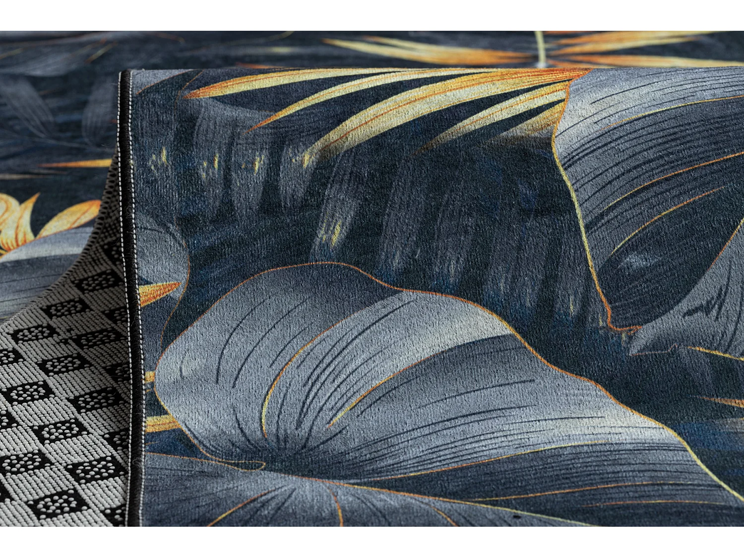 PASSATOIA gommata LOTUS FERNS 45270 Foglie grigio / oro lavabile 80x570 cm