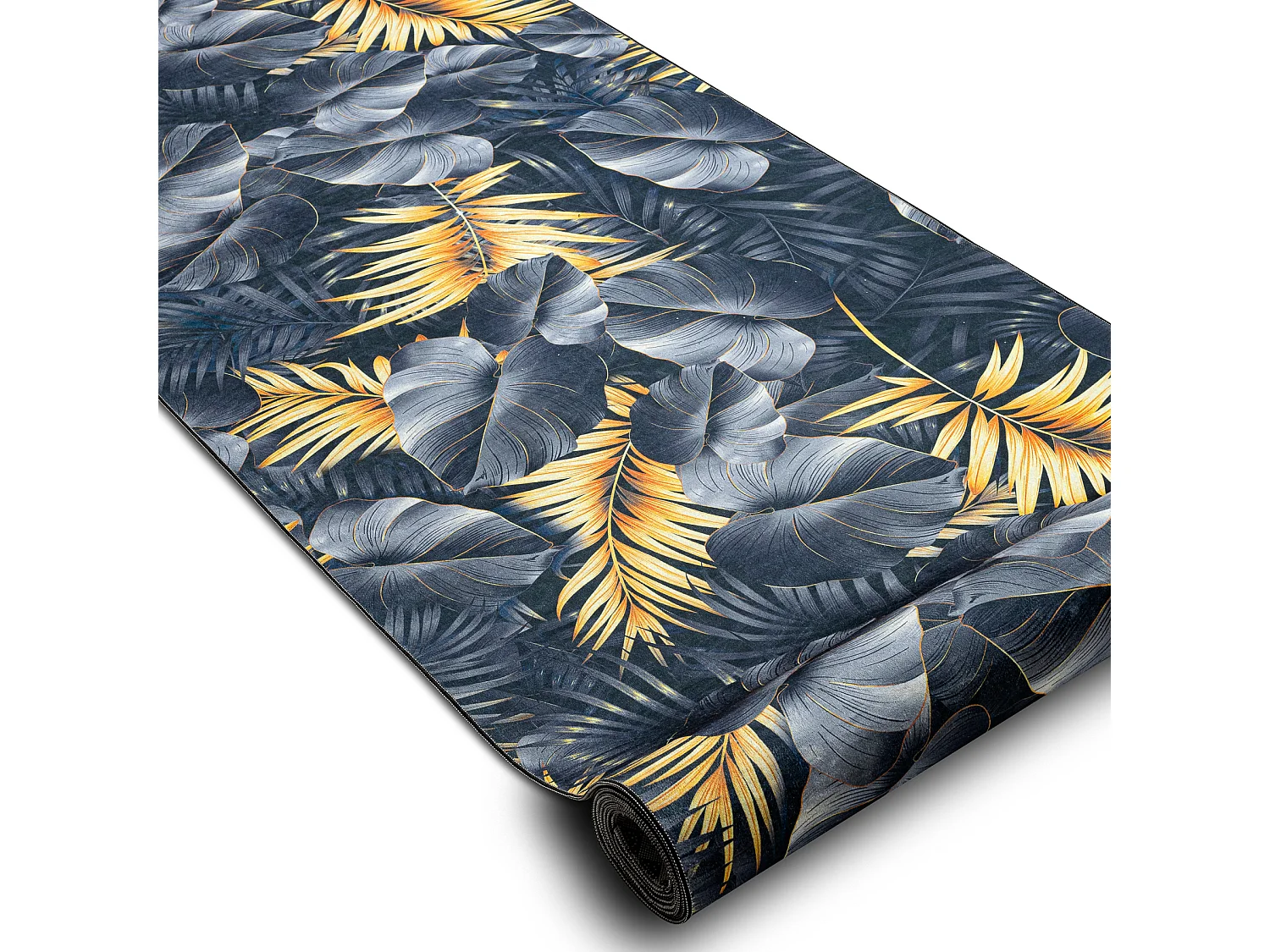PASSATOIA gommata LOTUS FERNS 45270 Foglie grigio / oro lavabile 120x530 cm