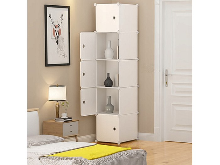 Armoire Modulaire Empilable en Plastique, Rangement 4 Compartiments, 37x37x147 cm, Blanc
