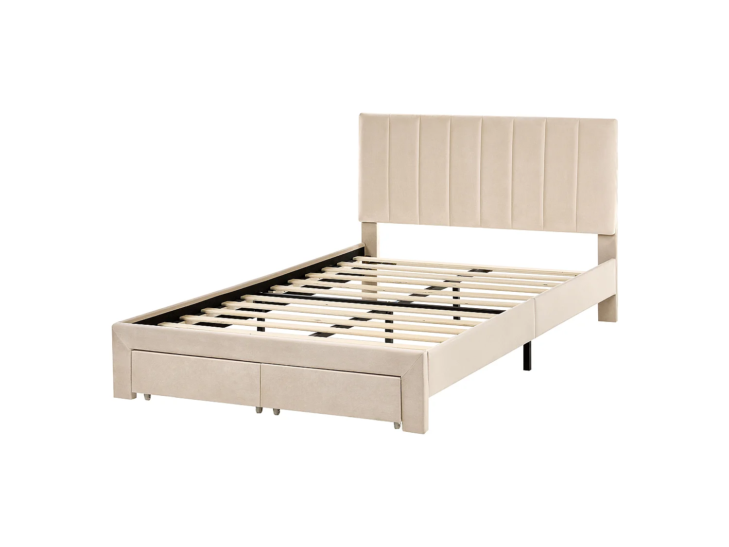 Bed with Storage Drawers LONZAC Velvet Beige 120 x 200 cm (EU Small Double)