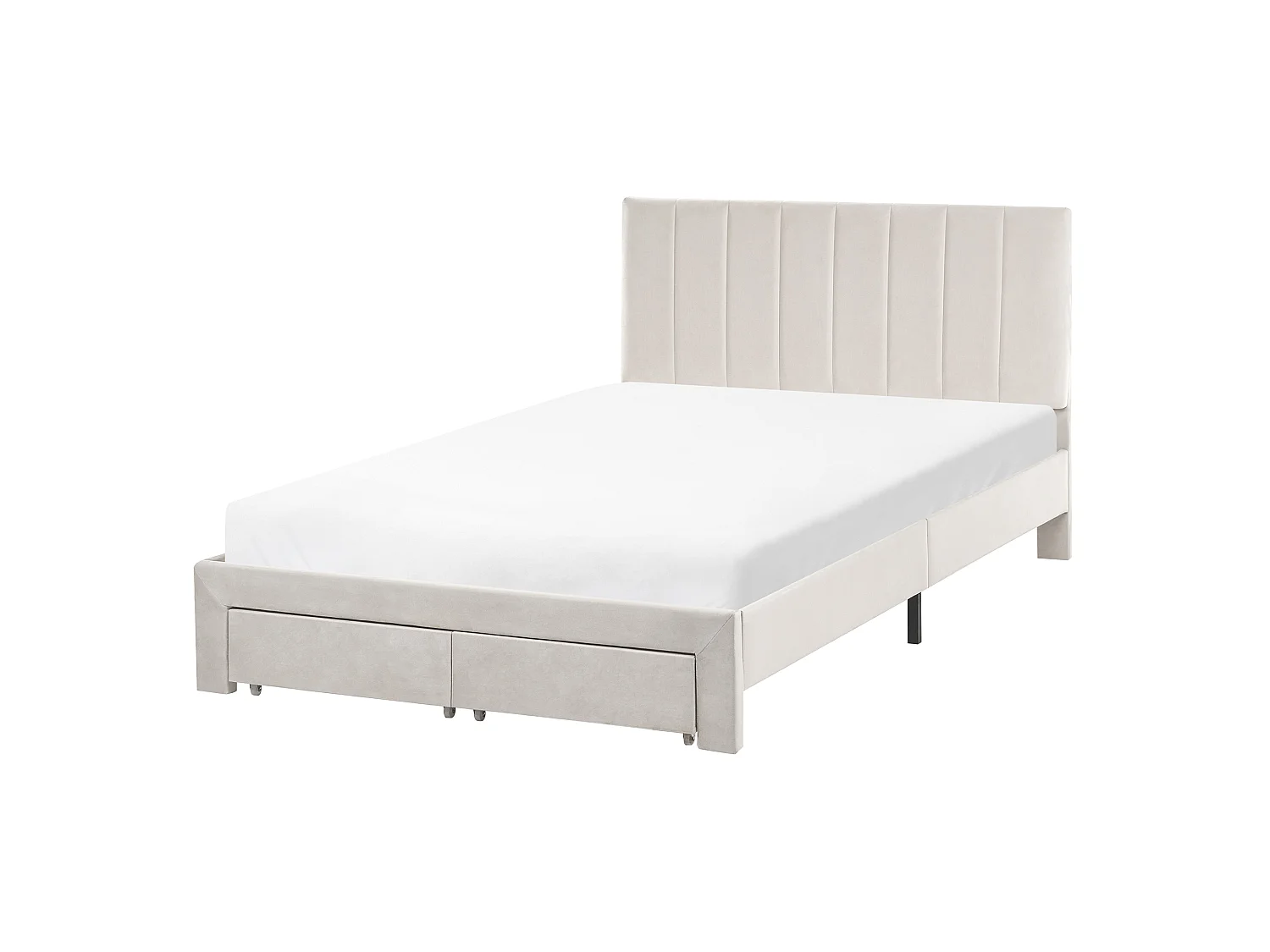 Bed with Storage Drawers LONZAC Velvet Off-White 120 x 200 cm (EU Small Double)