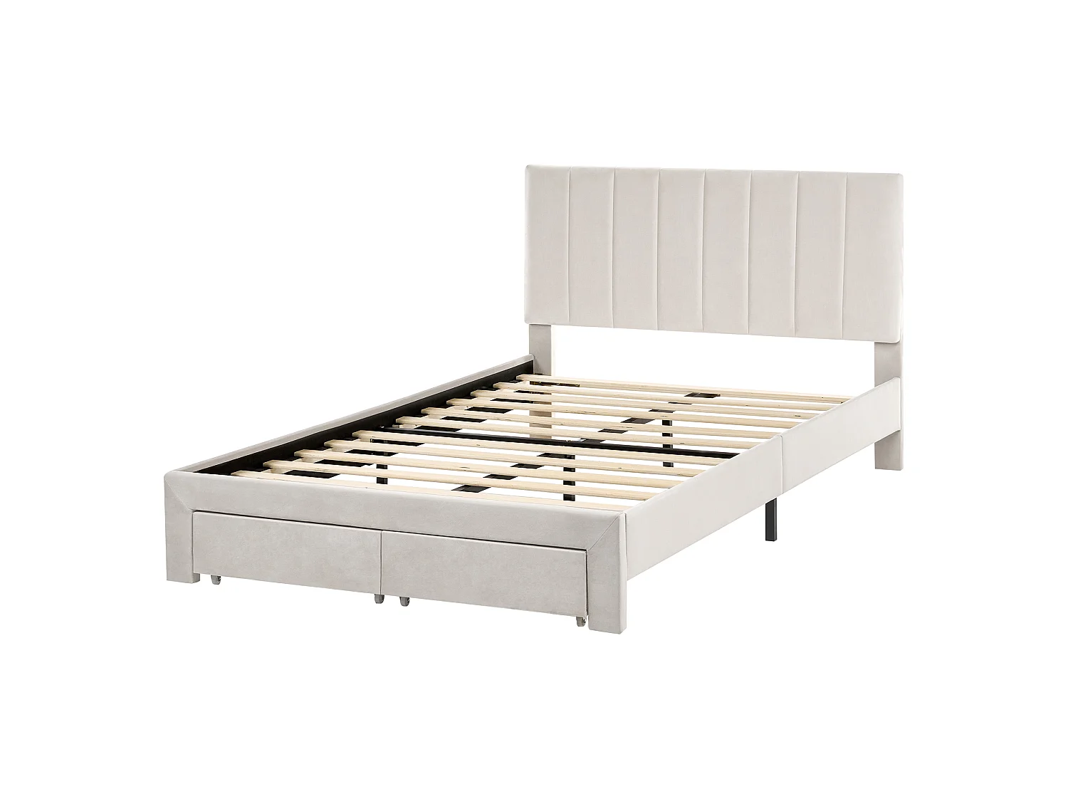 Bed with Storage Drawers LONZAC Velvet Off-White 120 x 200 cm (EU Small Double)