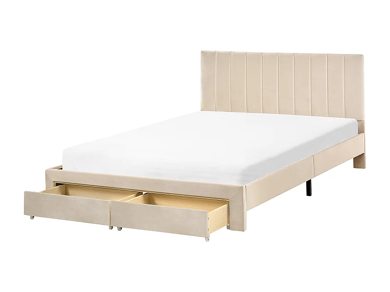 Lit avec tiroirs de rangement Velours LONZAC 140 x 200 cm Beige