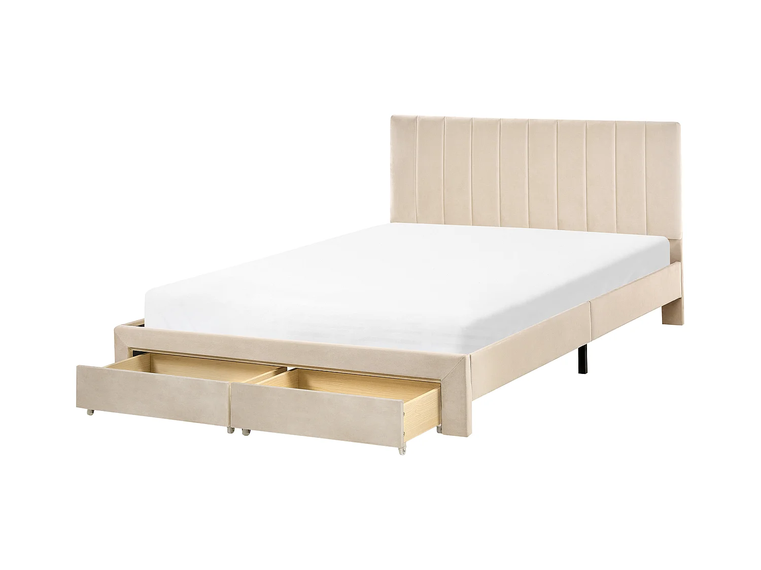 Lit avec tiroirs de rangement Velours LONZAC 140 x 200 cm Beige