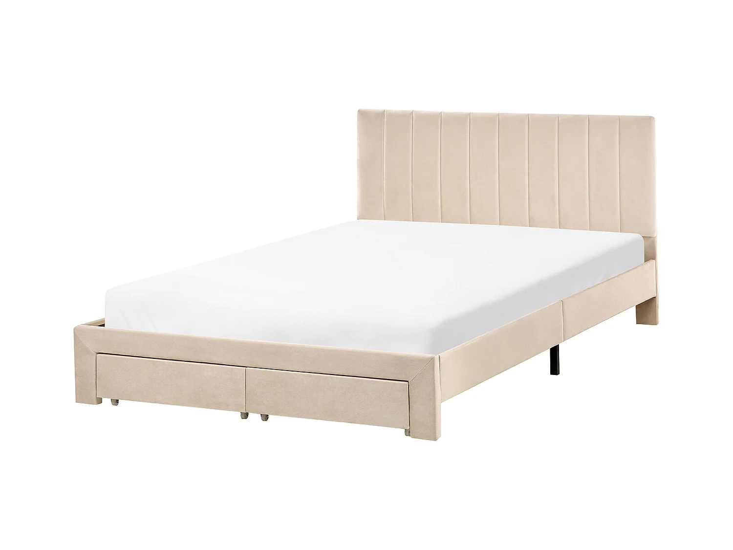 Lit avec tiroirs de rangement Velours LONZAC 140 x 200 cm Beige