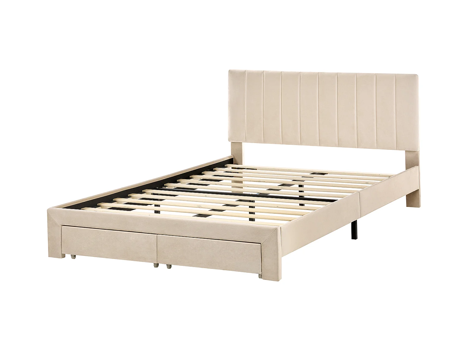 Lit avec tiroirs de rangement Velours LONZAC 140 x 200 cm Beige