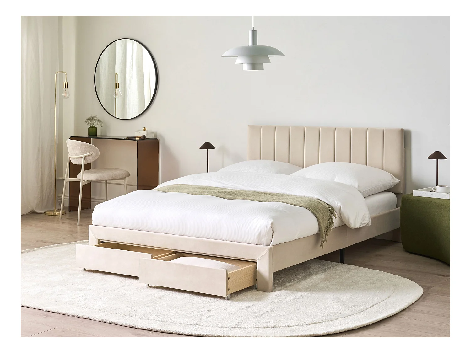 Lit avec tiroirs de rangement Velours LONZAC 140 x 200 cm Beige