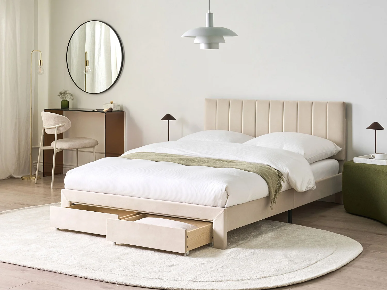 Bed with Storage Drawers LONZAC Velvet Beige 140 x 200 cm (EU Double)