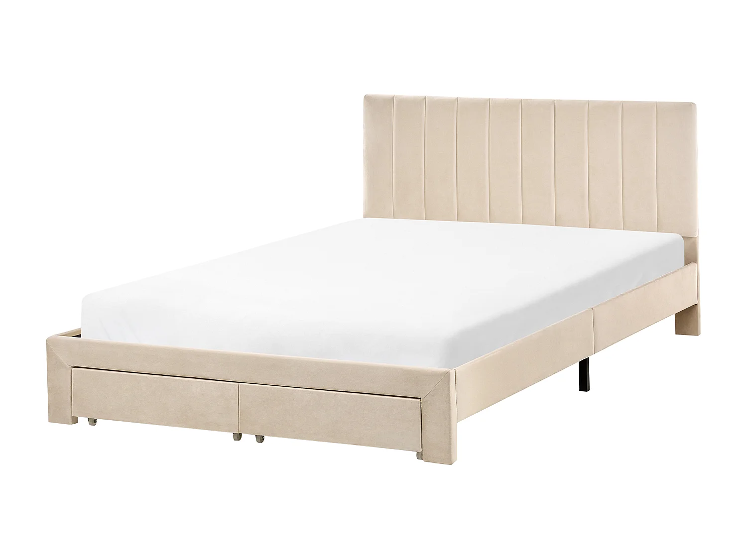 Bed with Storage Drawers LONZAC Velvet Beige 140 x 200 cm (EU Double)