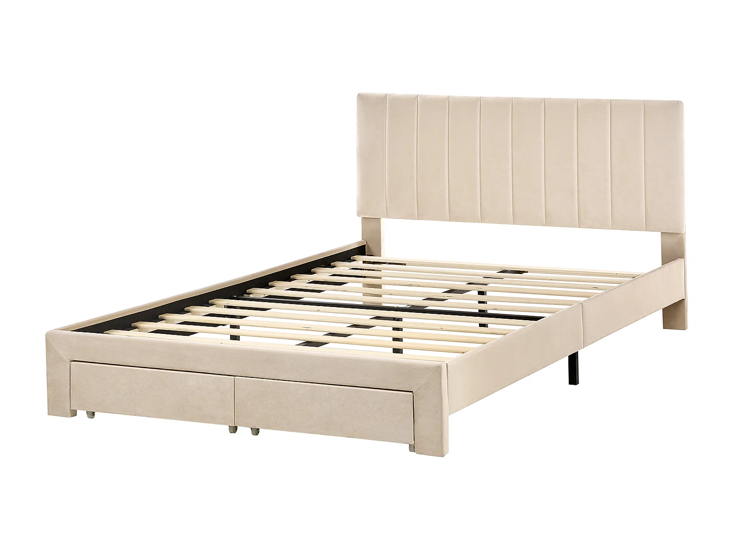 Bed with Storage Drawers LONZAC Velvet Beige 140 x 200 cm (EU Double)