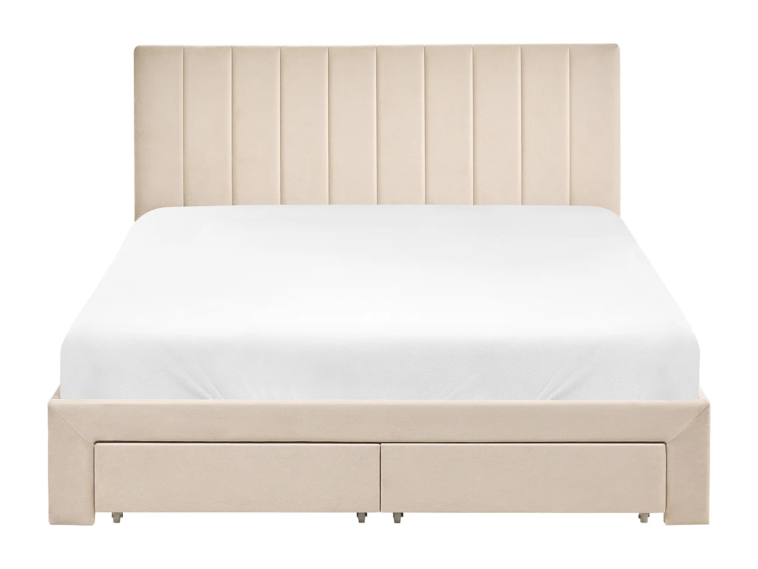 Bed with Storage Drawers LONZAC Velvet Beige 140 x 200 cm (EU Double)