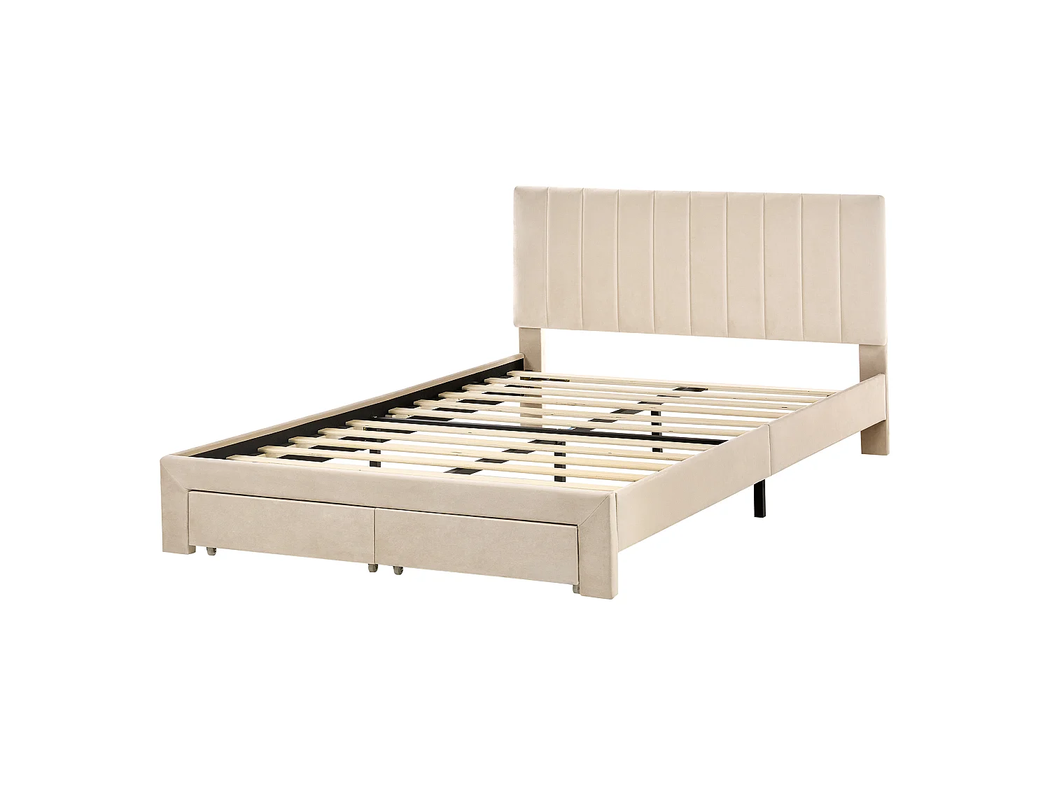 Bed with Storage Drawers LONZAC Velvet Beige 140 x 200 cm (EU Double)