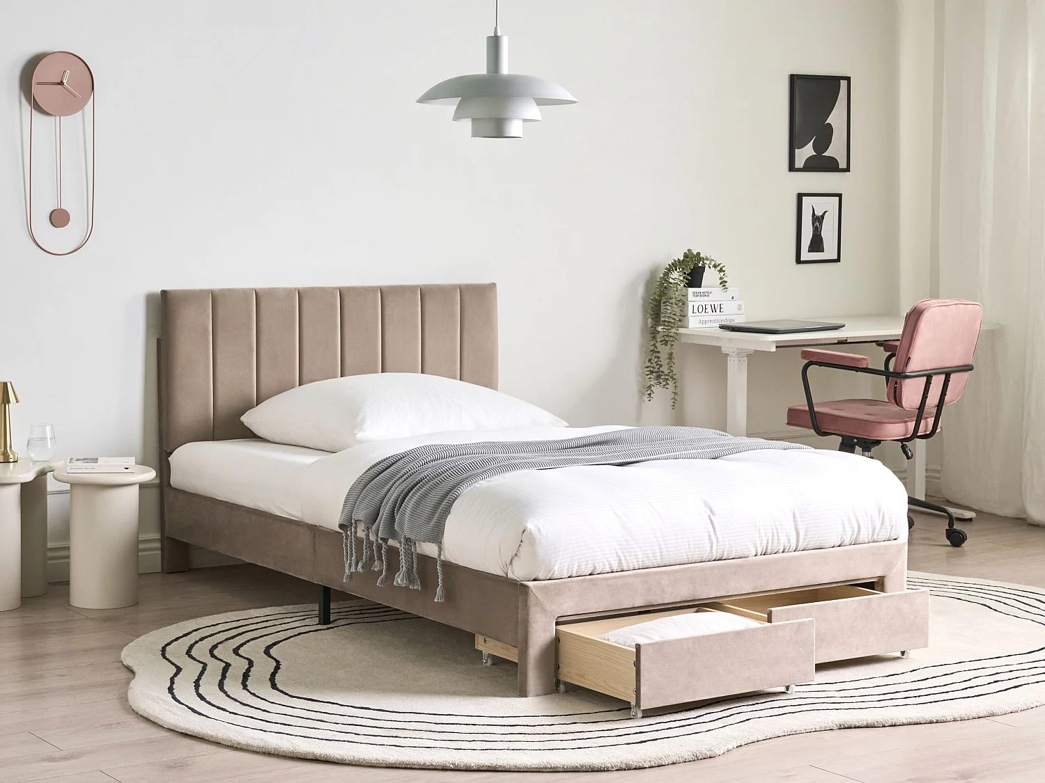 Bed with Storage Drawers LONZAC Velvet Taupe 120 x 200 cm (EU Small Double)