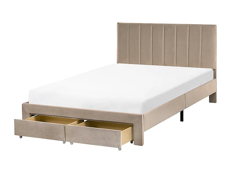 Lit avec tiroirs de rangement Velours LONZAC 120 x 200 cm Taupe