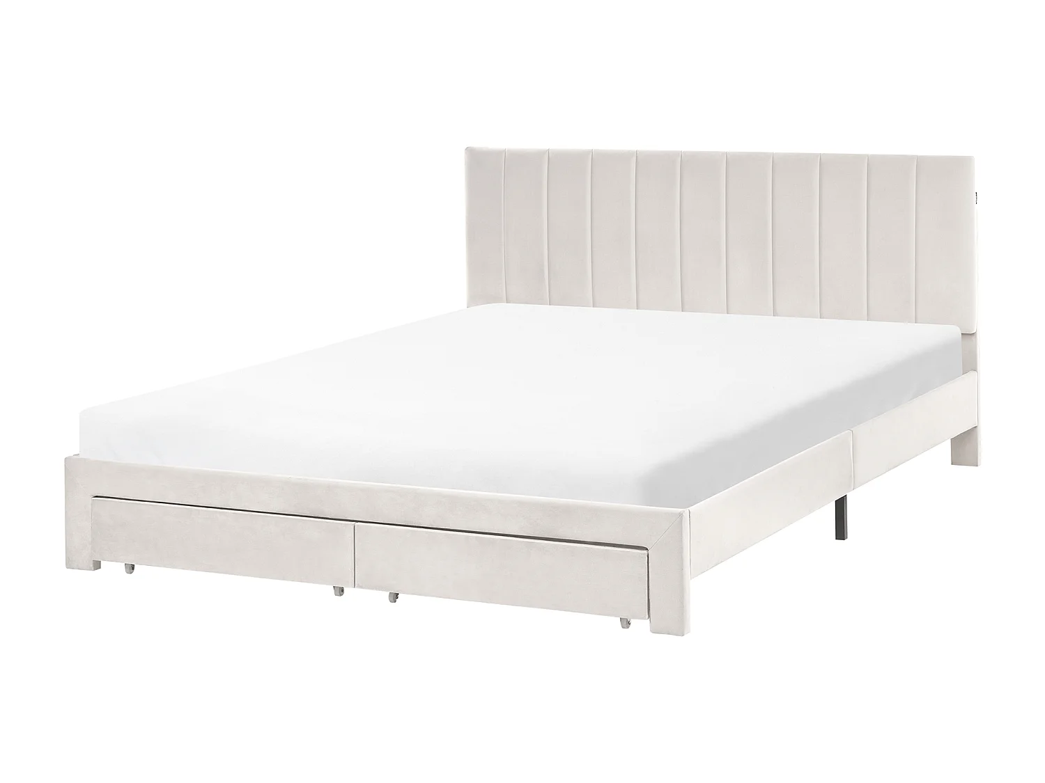 Lit avec tiroirs de rangement Velours LONZAC 160 x 200 cm Blanc cassé
