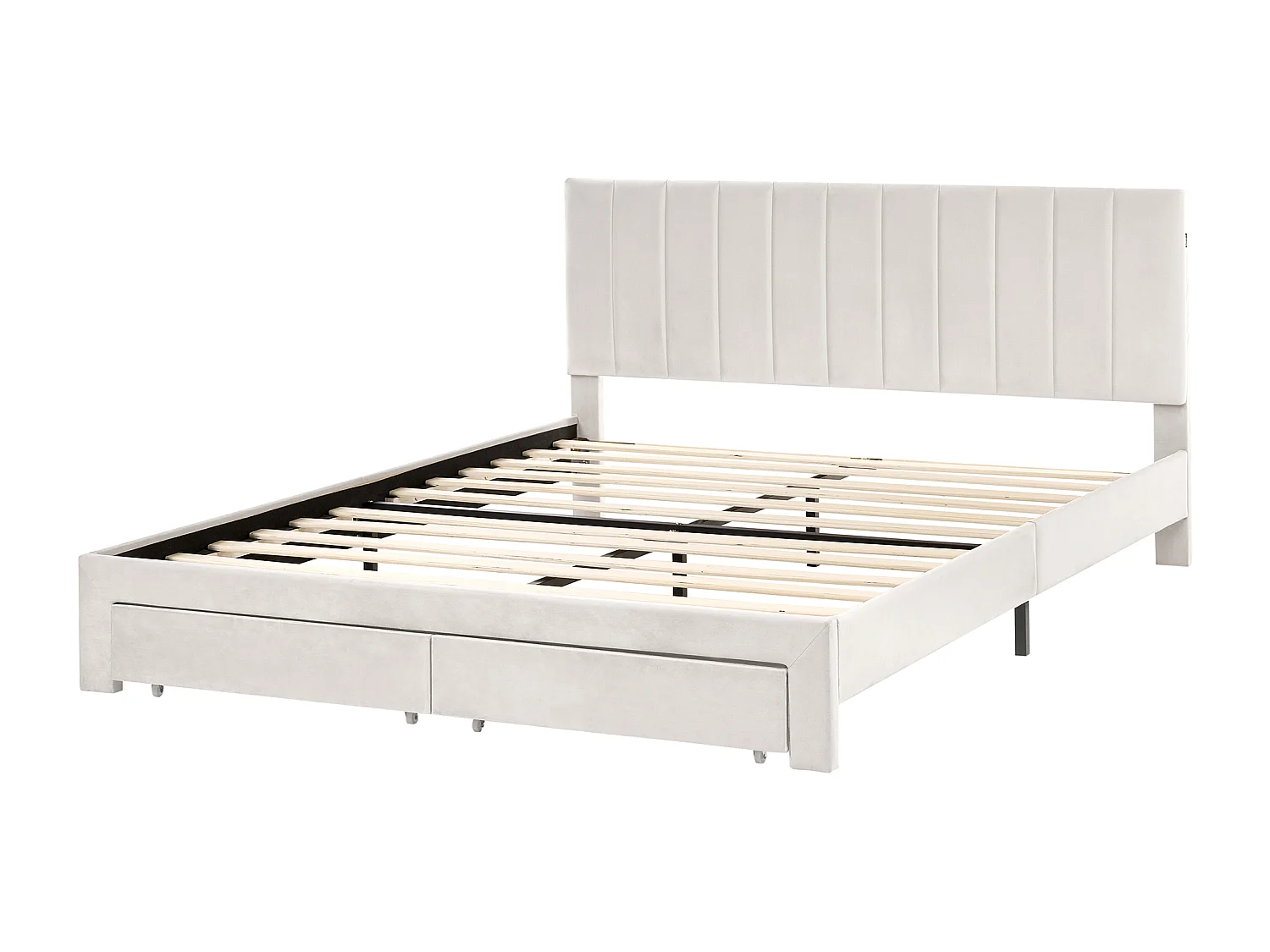 Lit avec tiroirs de rangement Velours LONZAC 160 x 200 cm Blanc cassé