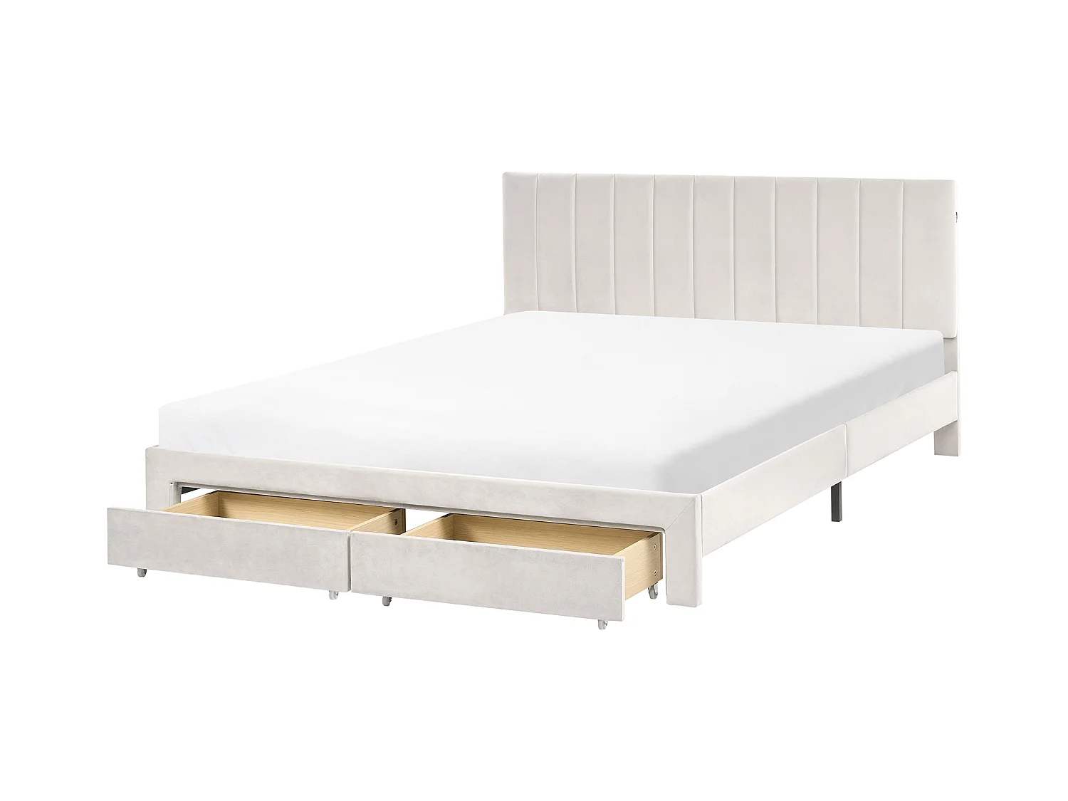 Lit avec tiroirs de rangement Velours LONZAC 160 x 200 cm Blanc cassé