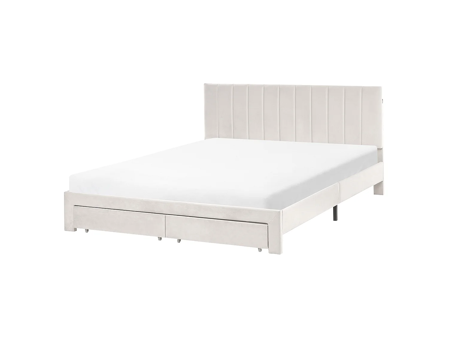 Lit avec tiroirs de rangement LONZAC Velours Blanc cassé 160 x 200 cm