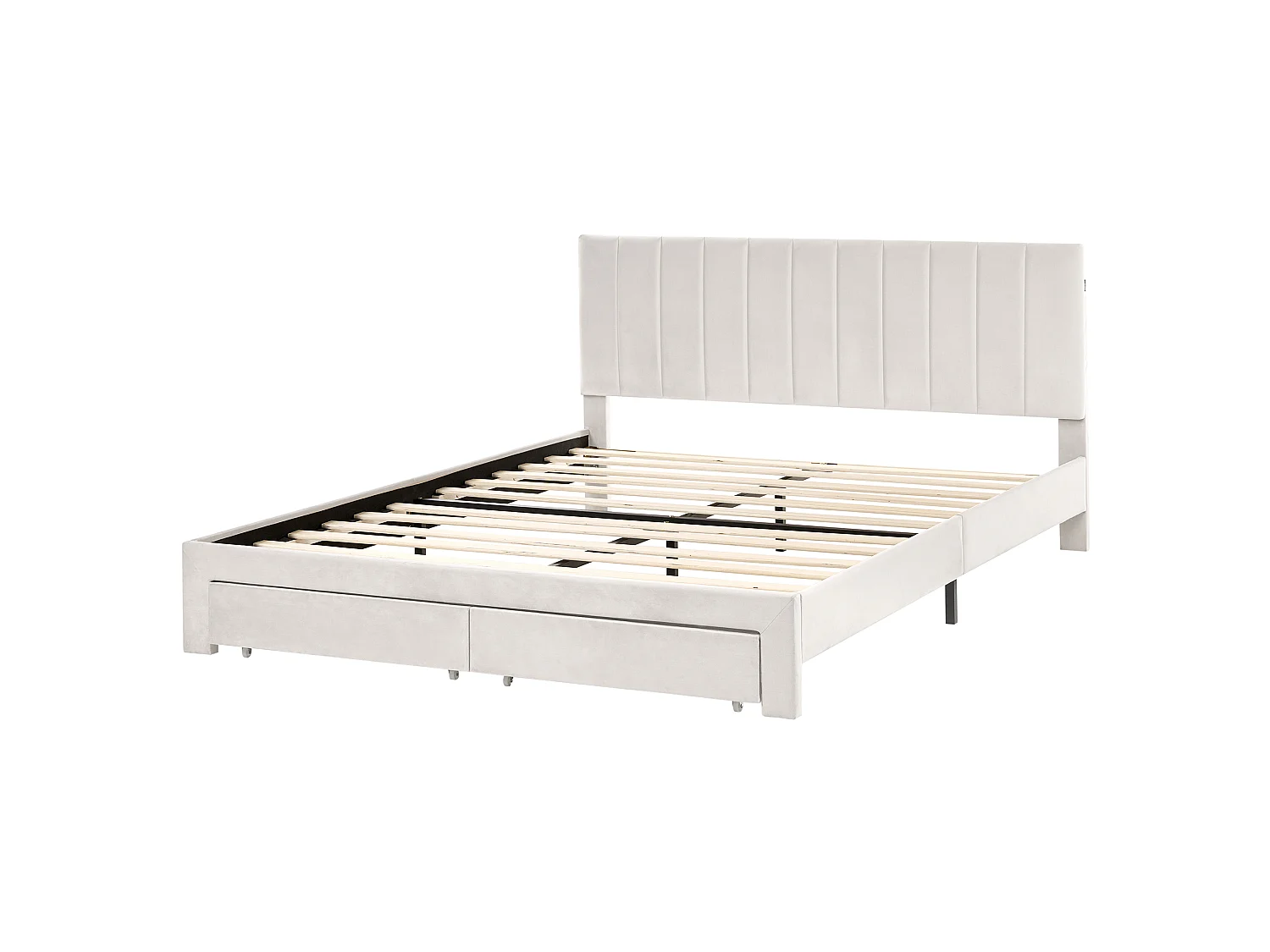 Lit avec tiroirs de rangement LONZAC Velours Blanc cassé 160 x 200 cm