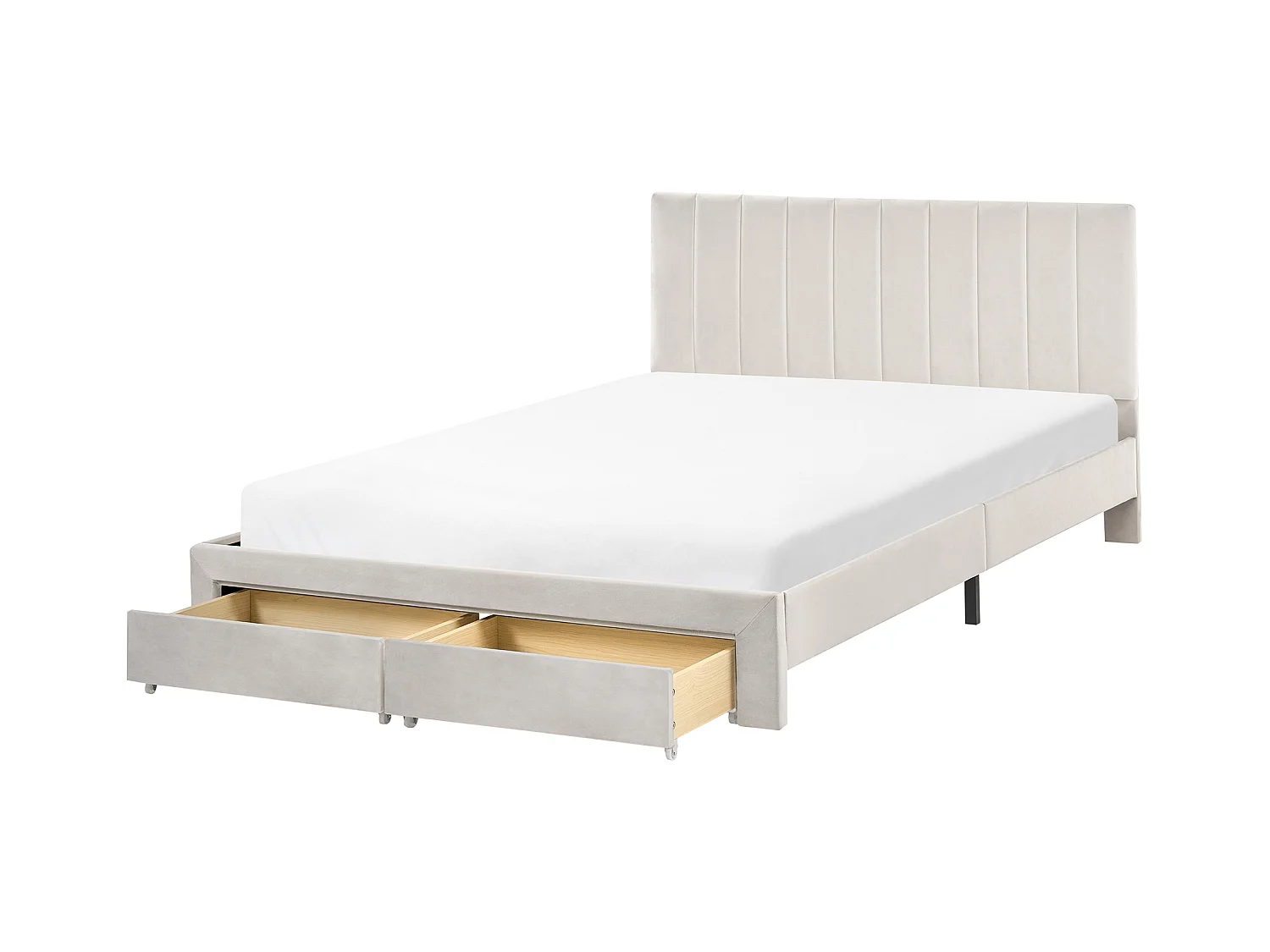 Lit avec tiroirs de rangement Velours LONZAC 140 x 200 cm Blanc cassé