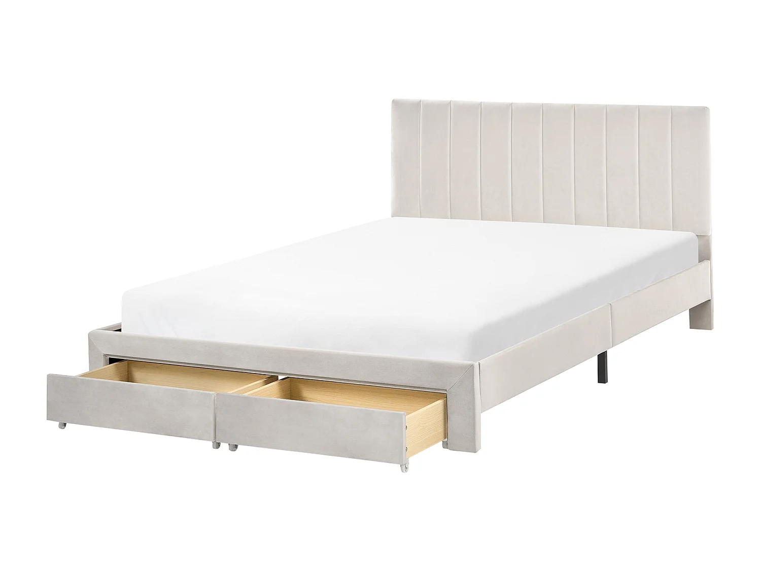 Bed with Storage Drawers LONZAC Velvet Off-White 140 x 200 cm (EU Double)