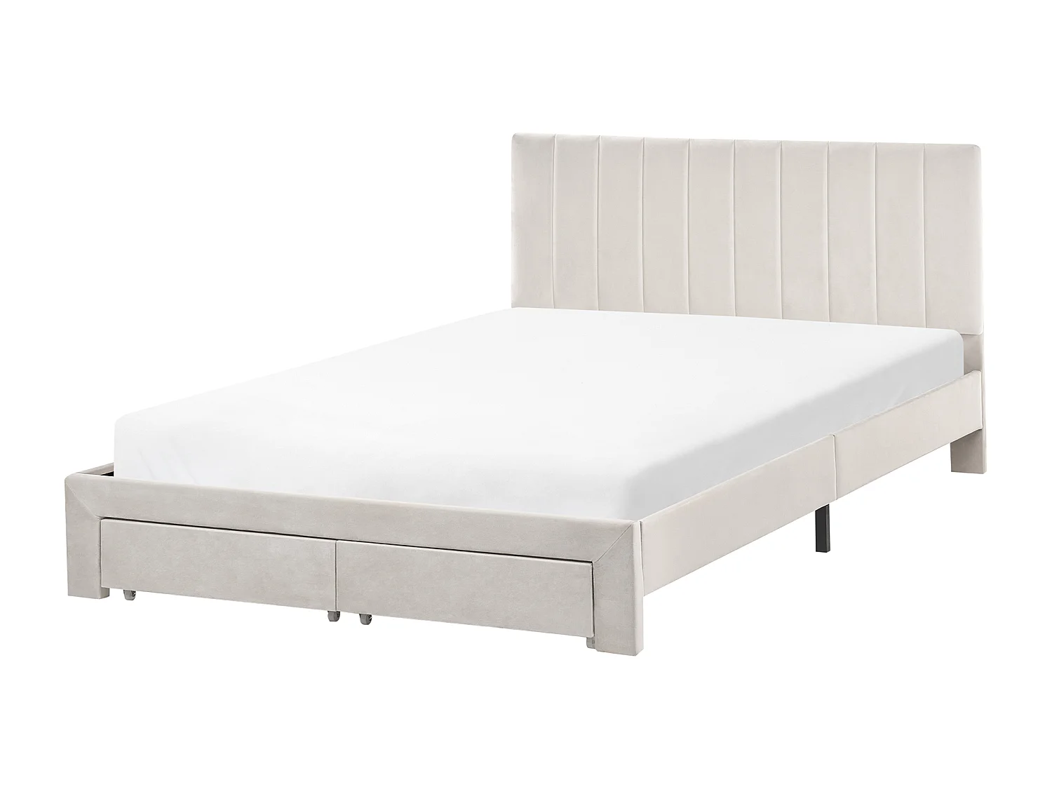 Bed with Storage Drawers LONZAC Velvet Off-White 140 x 200 cm (EU Double)
