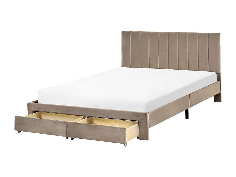 Lit avec tiroirs de rangement Velours LONZAC 140 x 200 cm Taupe