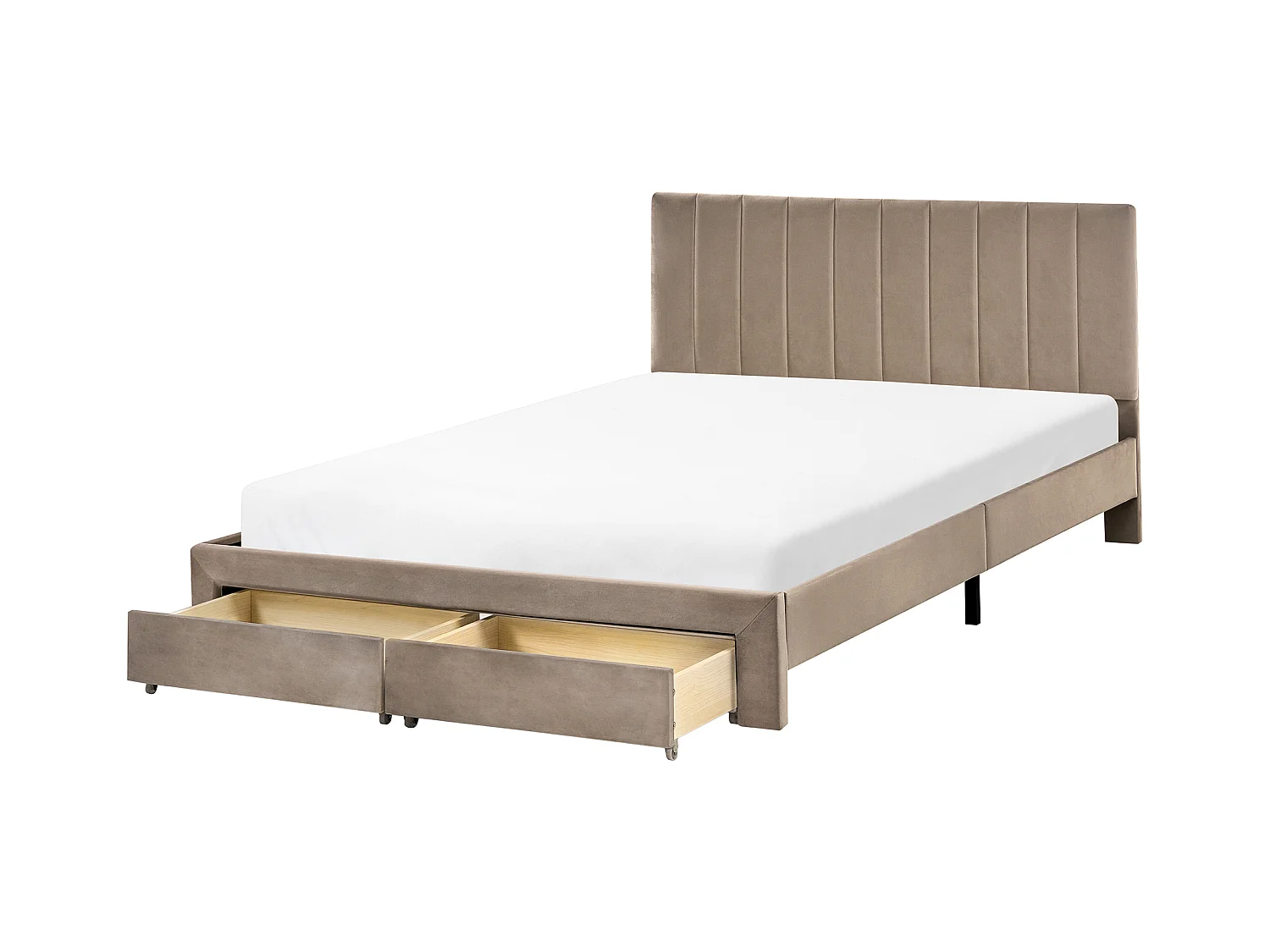 Lit avec tiroirs de rangement Velours LONZAC 140 x 200 cm Taupe