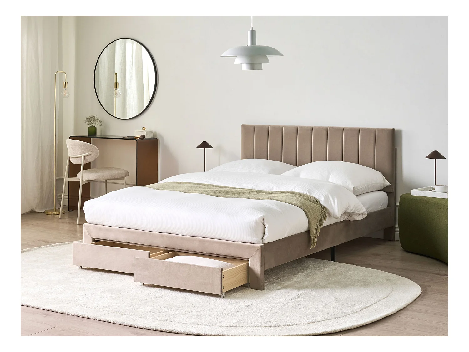 Lit avec tiroirs de rangement Velours LONZAC 140 x 200 cm Taupe