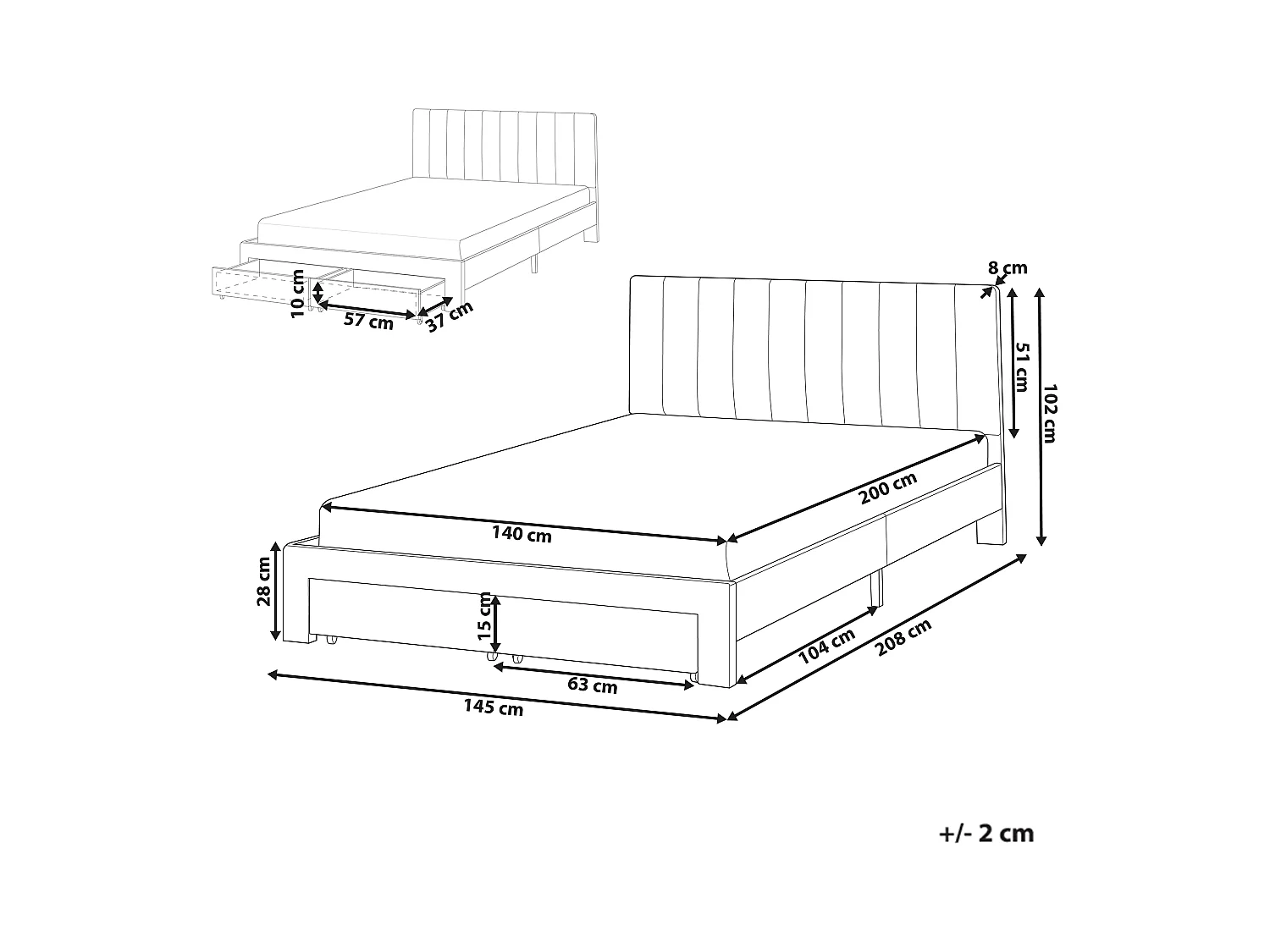 Lit avec tiroirs de rangement Velours LONZAC 140 x 200 cm Taupe