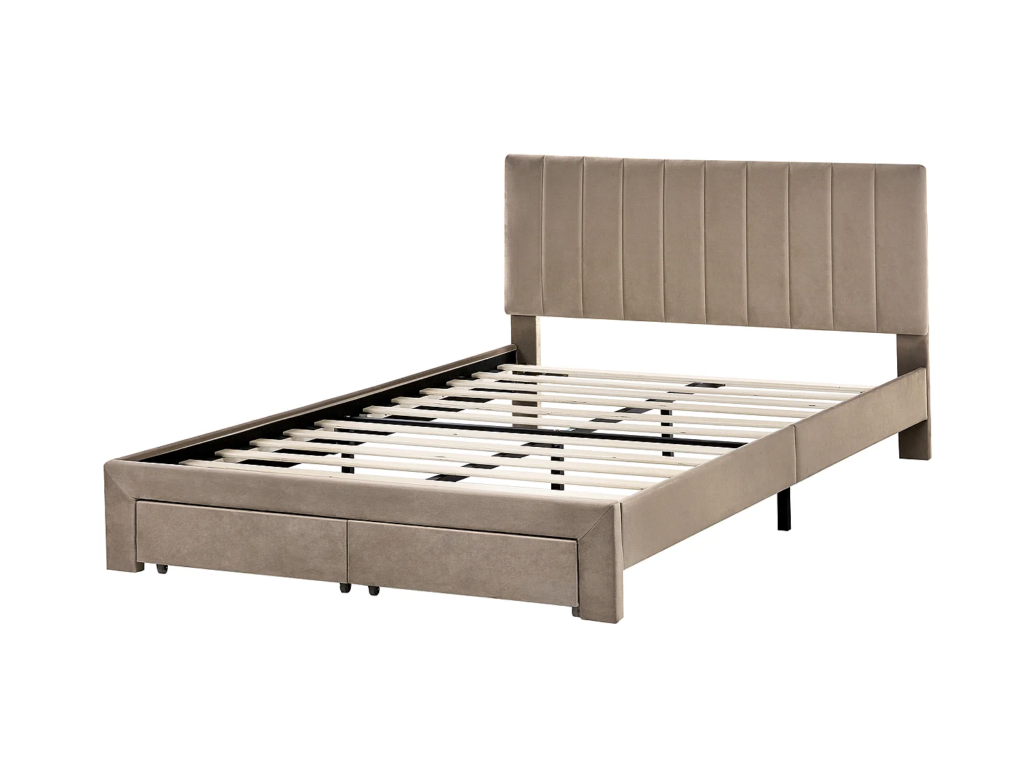 Lit avec tiroirs de rangement Velours LONZAC 140 x 200 cm Taupe