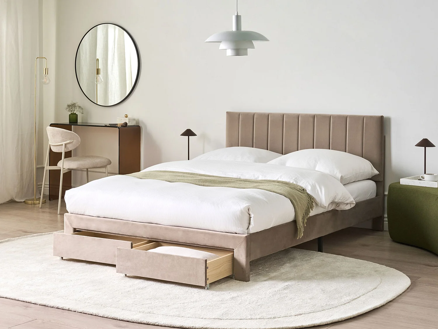 Bed with Storage Drawers LONZAC Velvet Taupe 140 x 200 cm (EU Double)