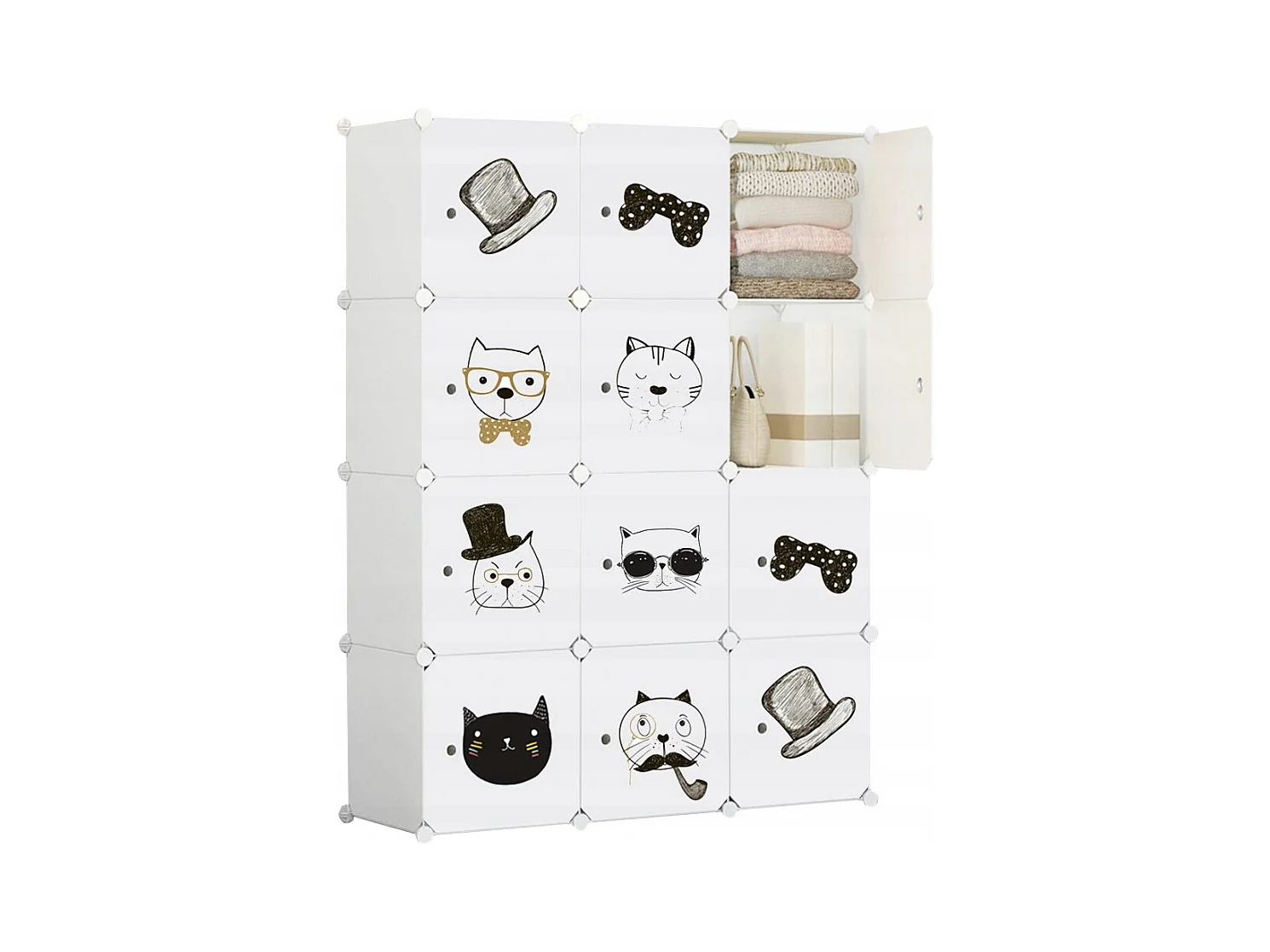ARMOIRE MODULAIRE GRANDE ÉTAGÈRE GARDE-ROBE POUR ENFANTS COLORÉE XXL CHAT DE CONTE DE FÉES
