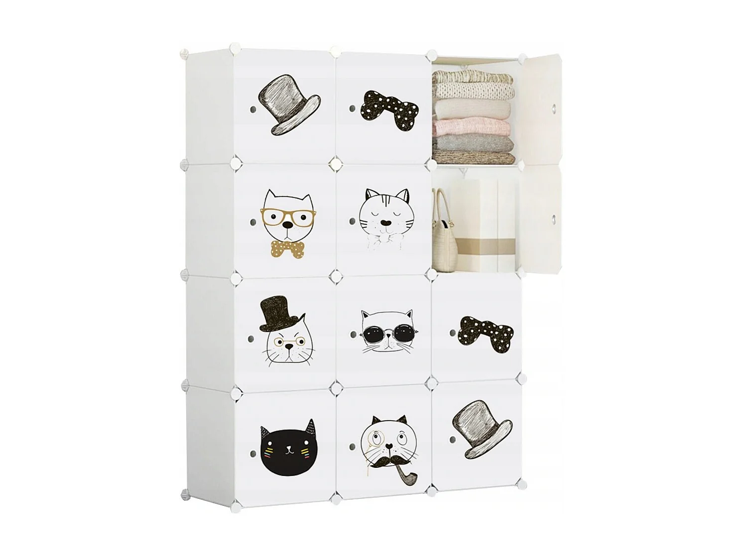 ARMOIRE MODULAIRE GRANDE ÉTAGÈRE GARDE-ROBE POUR ENFANTS COLORÉE XXL CHAT DE CONTE DE FÉES