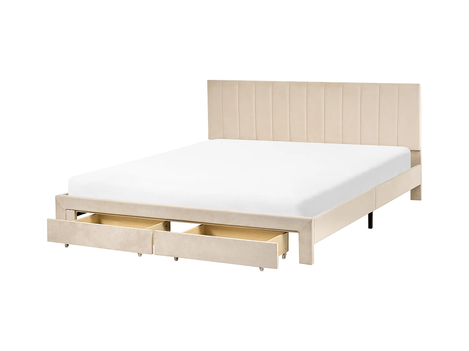 Lit avec tiroirs de rangement Velours LONZAC 180 x 200 cm Beige
