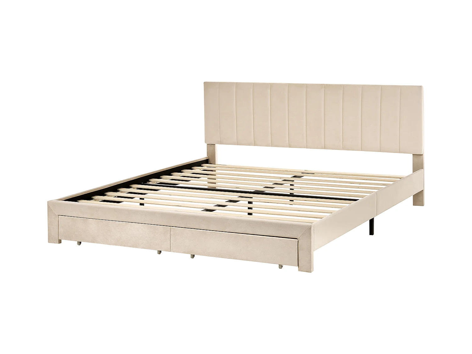 Lit avec tiroirs de rangement Velours LONZAC 180 x 200 cm Beige
