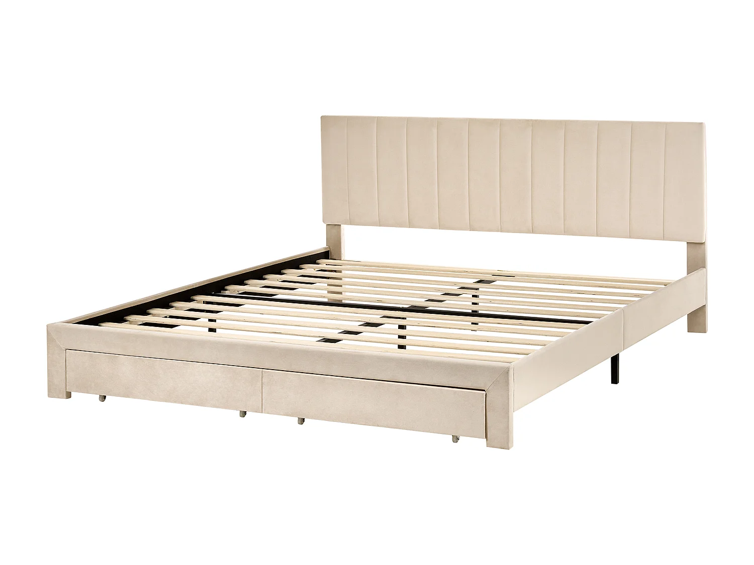 Lit avec tiroirs de rangement Velours LONZAC 180 x 200 cm Beige