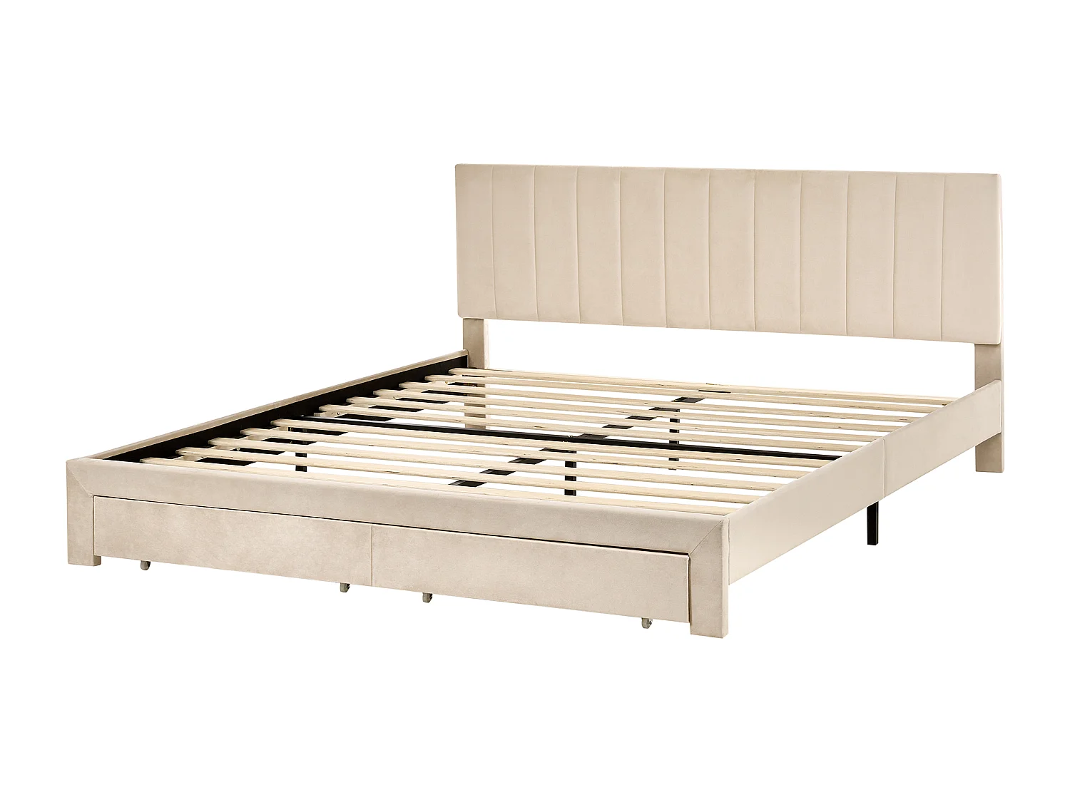 Lit avec tiroirs de rangement Velours LONZAC 180 x 200 cm Beige