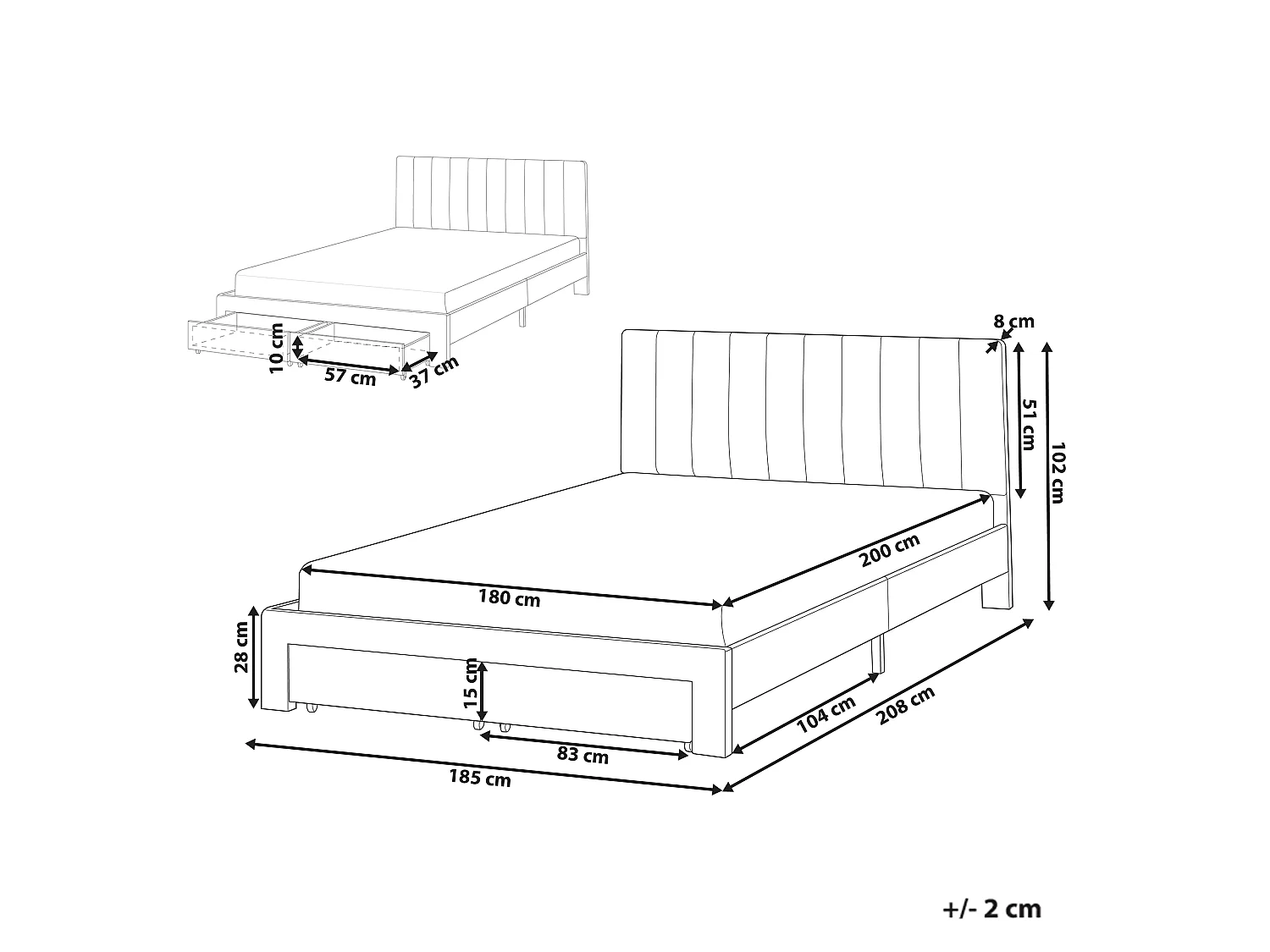 Lit avec tiroirs de rangement LONZAC Velours Beige 180 x 200 cm